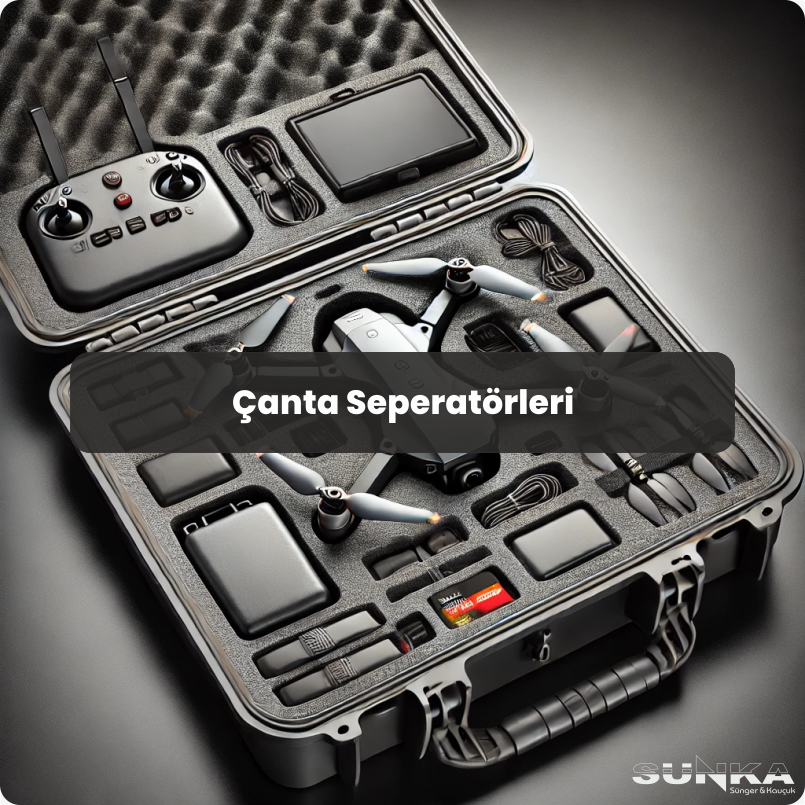 Çanta Seperatörleri. Çantaların içerisine özel kesimle yerleştirilen sünger, eva veya benzeri malzemelerden üretilmiş seperatörler ürünleri korur, düzenler ve profesyonel bir sunum sağlar. Hem taşıma sırasında koruma hem de teşhir amaçlı kullanım için uygundur.